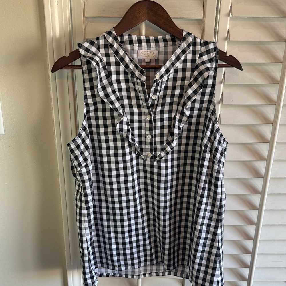 Mud Pie Black and White Gingham Ruffle Blouse